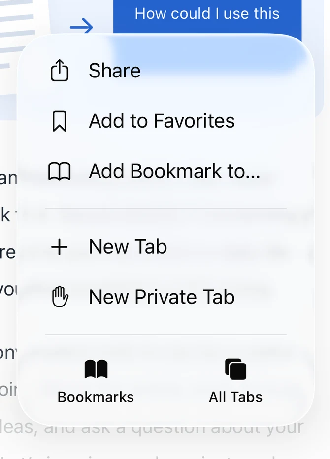 The Share option at the top of Safari’s menu